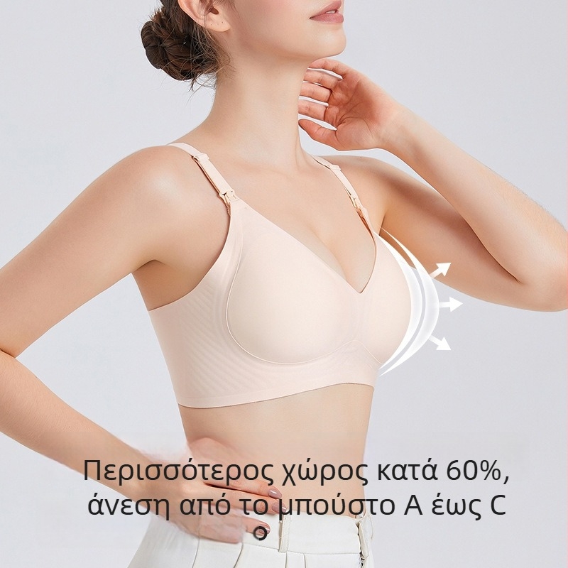 Θηλάζον σουτιέν με μαλακή στήριξη και αντιπτώση, λεπτές μορφοποιημένες κύπελλα, χωρίς μεταλλικά στοιχεία, νάιλον ύφασμα, τέσσερις σειρές πίσω κούμπωμα για όλα τα στάδια θηλασμού