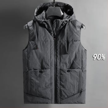 Ανδρικό γιλέκο με κουκούλα από πούπουλα, ιαπωνικού ρετρό στυλ cardigan, στενή γραμμή, στάσιμος γιακά, φερμουάρ