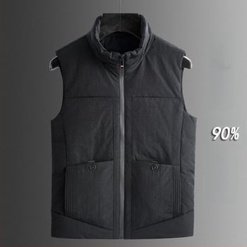 Ανδρικό γιλέκο με κουκούλα από πούπουλα, ιαπωνικού ρετρό στυλ cardigan, στενή γραμμή, στάσιμος γιακά, φερμουάρ