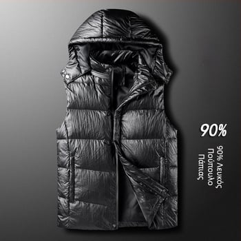 Ανδρικό γιλέκο με κουκούλα από πούπουλα, ιαπωνικού ρετρό στυλ cardigan, στενή γραμμή, στάσιμος γιακά, φερμουάρ