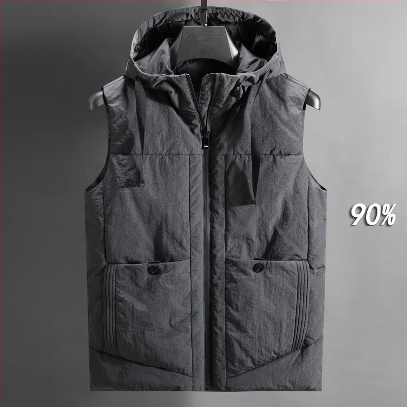 Ανδρικό γιλέκο με κουκούλα από πούπουλα, ιαπωνικού ρετρό στυλ cardigan, στενή γραμμή, στάσιμος γιακά, φερμουάρ