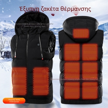 Θερμαινόμενη γιλέκα με κουκούλα, έξυπνη θέρμανση σταθερής θερμοκρασίας, επένδυση από βαμβάκι, πολυεστερική ύφανση, κορεατικού στυλ, εφαρμοστός κόψιμος