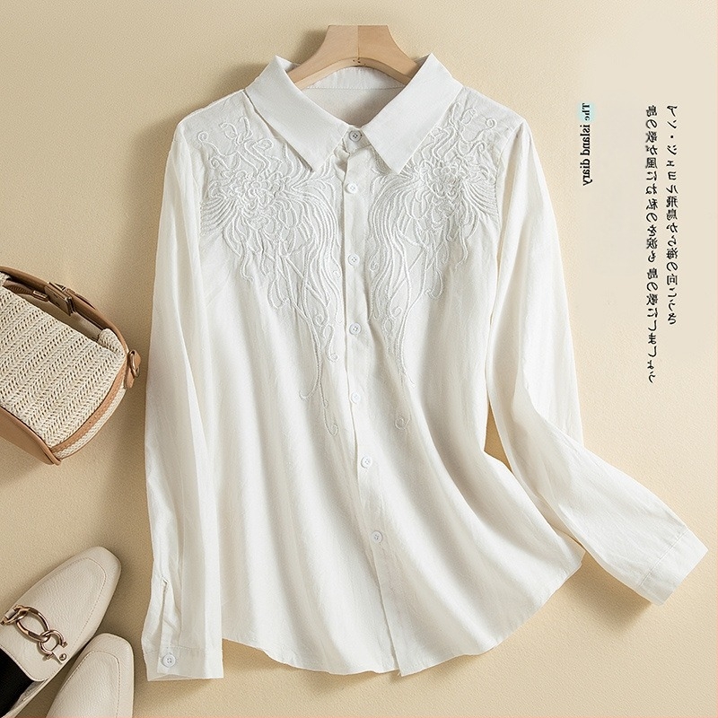 Κεντημένο πουκάμισο με μακριά μανίκια, τρισδιάστατο κόψιμο, γιακά πουκάμισου, άνοιξη 2024, χαλαρή γραμμή