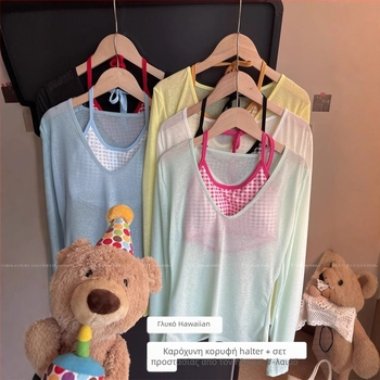 Γυναικείος καλοκαιρινός σετ προστασίας από τον ήλιο – Πολυεστέρας, χαλαρή γραμμή, μακριά μανίκια, μεσαίο μήκος (65-80 cm)