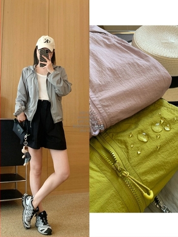 Νάιλον μπουφάν προστασίας από τον ήλιο UPF50+, ελαφρύ, χαλαρού σχήματος, μακριά μανίκια, με φερμουάρ