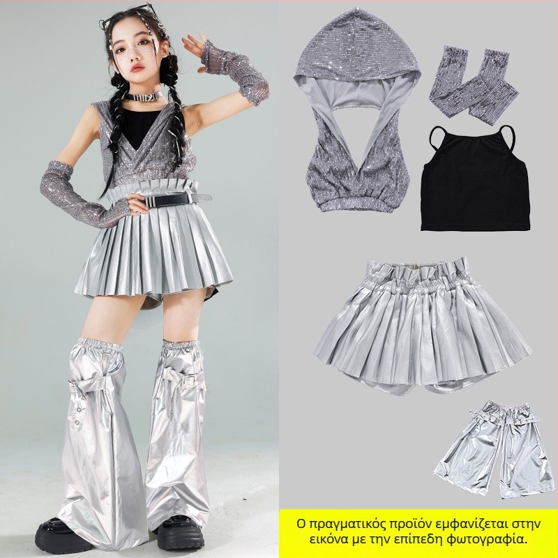 Κοριτσίστικο κοστούμι για εμφανίσεις χορού με παγιέτες – Jazz Hip-Hop, Καλοκαίρι 2024, για κορίτσια από 8 ετών