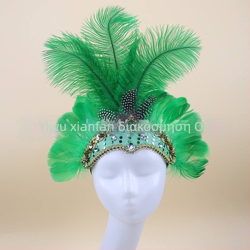 Headwear Vintage Feather Headband Crown with Plaid Pattern, Summer 2024