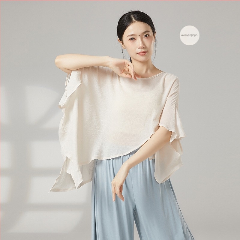 Γυναικείος τοπ χορού κινεζικού στυλ από γάζα με προστασία από τον ήλιο, ύφασμα βισκόζη με επένδυση βαμβακιού, για όλες τις εποχές, για σκηνή και δρόμο μοντέρνου χορού