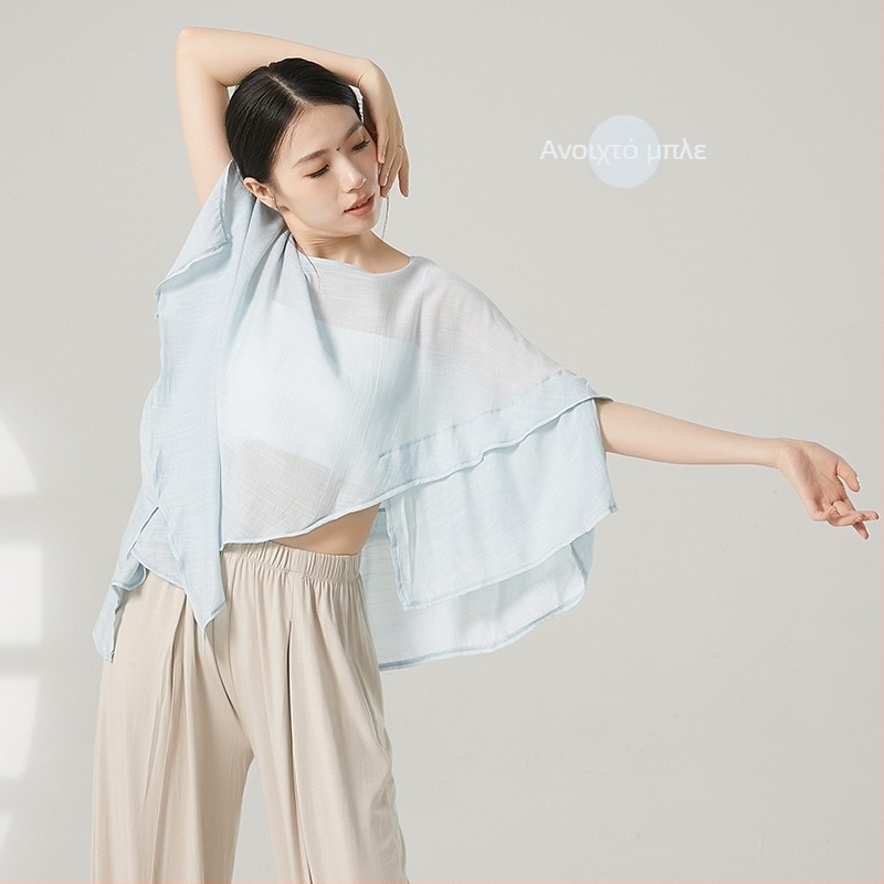 Γυναικείος τοπ χορού κινεζικού στυλ από γάζα με προστασία από τον ήλιο, ύφασμα βισκόζη με επένδυση βαμβακιού, για όλες τις εποχές, για σκηνή και δρόμο μοντέρνου χορού