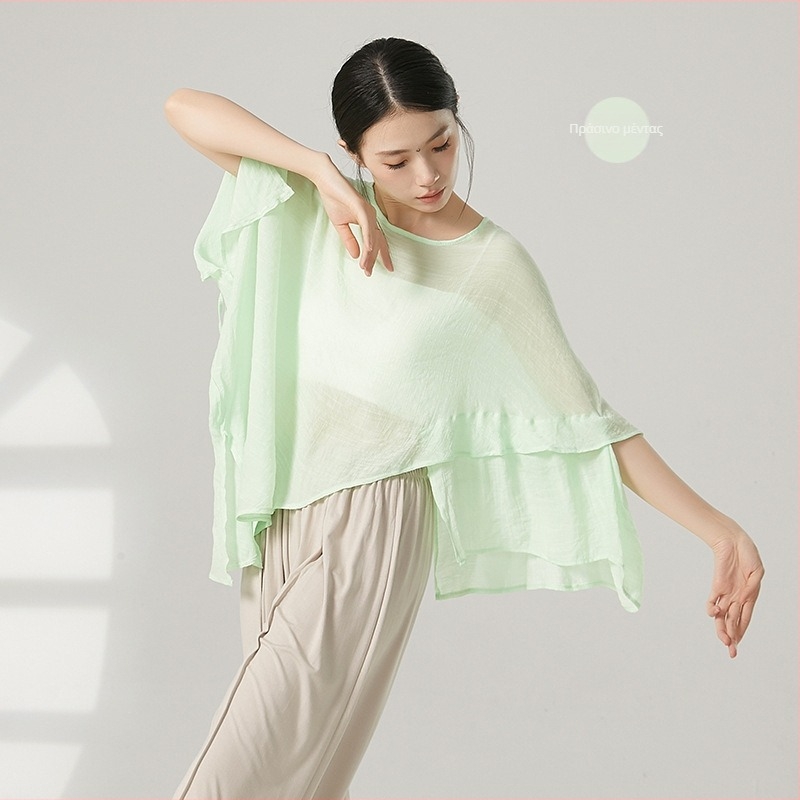 Γυναικείος τοπ χορού κινεζικού στυλ από γάζα με προστασία από τον ήλιο, ύφασμα βισκόζη με επένδυση βαμβακιού, για όλες τις εποχές, για σκηνή και δρόμο μοντέρνου χορού