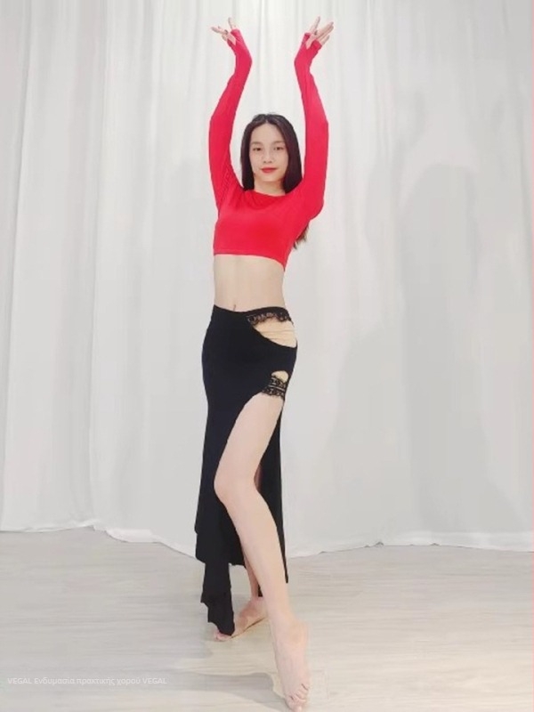 Σετ εξάσκησης Belly Dance: Τοπ και φούστα από ύφασμα modal, περιεκτικότητα πάνω από 95% σε modal; κυκλοφορία φθινοπωρινή 2025; Κομψό, φρέσκο και γλυκό στυλ; Ραφή