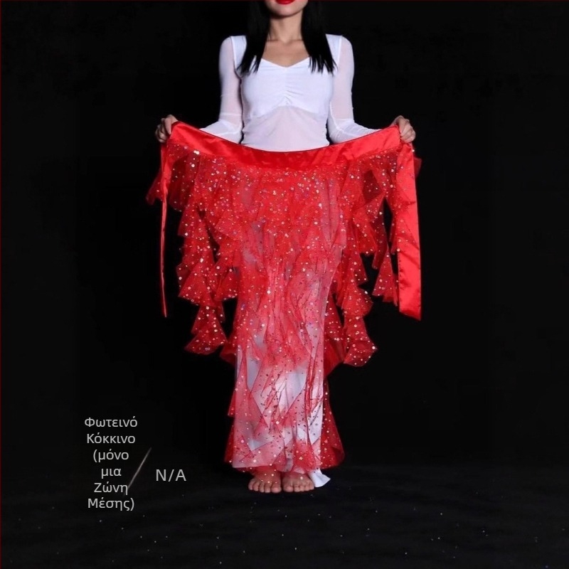 Ζώνη χορού της κοιλιάς με δίχτυ από ύφασμα, μοτίβο εννέα ουρών αλεπούς, κεντημένη ζώνη μέσης, αιγυπτιακό στυλ για τζαζ χορό