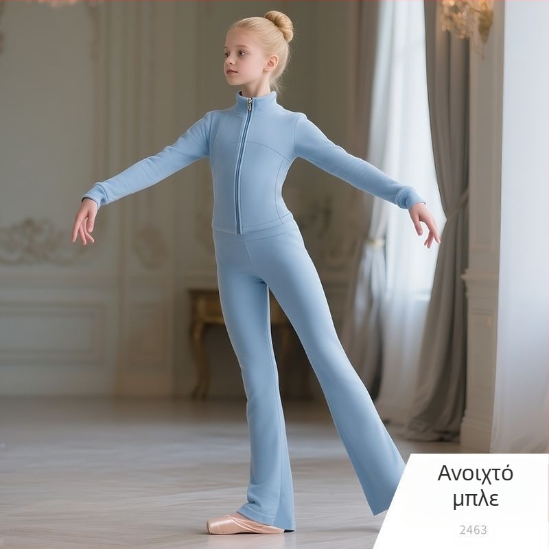 Σετ εκγύμνασης χορού για κορίτσια, μακριά μανίκια, άνοιξη 2025, ύφασμα Tr, PVC 90–95%, κινεζικό στυλ, λογοτεχνικό ρετρό