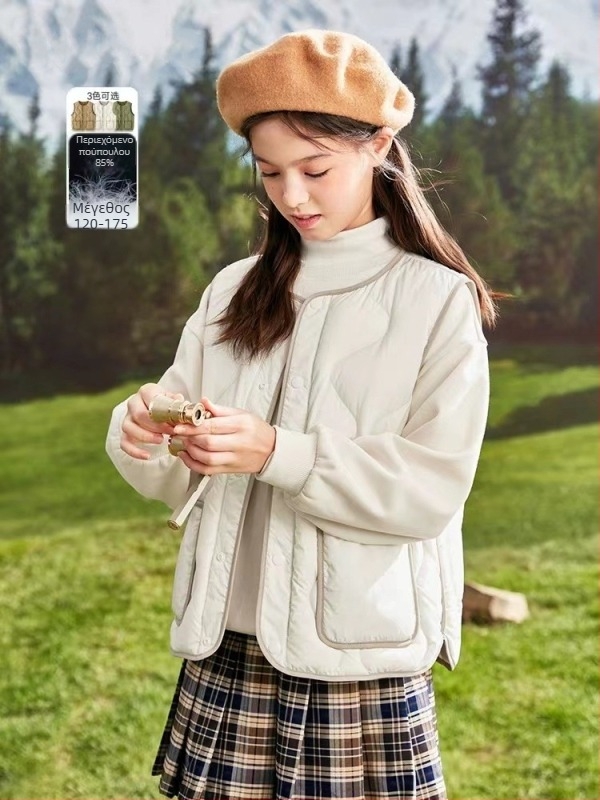 Παιδικό γιλέκο από πάπια πούπουλα, ελαφρύ, χωρίς μανίκια, χαλαρή γραμμή, γέμισμα από λευκά πούπουλα πάπιας, για παιδιά 8+ ετών (140 cm+), φθινοπωρινό/χειμερινό.