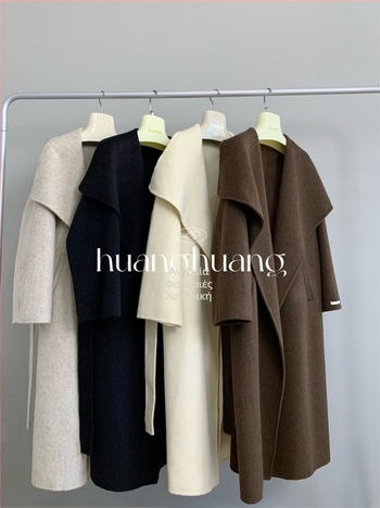 Γυναικείο αναστρέψιμο παλτό από μαλλί, μακρύ με γιακά τύπου πέτο, casual κορεατο-ιαπωνικό στυλ, μακρύ μήκος