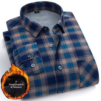 Πουκάμισο με φλίς επένδυση, καρό σχέδιο, μακριά μανίκια, γιακά τύπου πέτο, μίγμα πολυεστέρα-ελαστάν (φλίς, καρό, μακριά μανίκια, γιακά με πέτο, πολυεστέρα-ελαστάν)