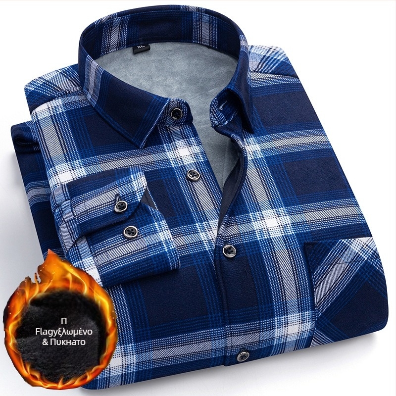 Πουκάμισο με φλίς επένδυση, καρό σχέδιο, μακριά μανίκια, γιακά τύπου πέτο, μίγμα πολυεστέρα-ελαστάν (φλίς, καρό, μακριά μανίκια, γιακά με πέτο, πολυεστέρα-ελαστάν)