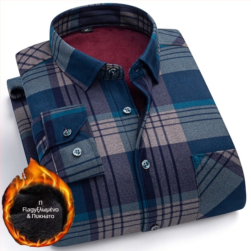 Πουκάμισο με φλίς επένδυση, καρό σχέδιο, μακριά μανίκια, γιακά τύπου πέτο, μίγμα πολυεστέρα-ελαστάν (φλίς, καρό, μακριά μανίκια, γιακά με πέτο, πολυεστέρα-ελαστάν)