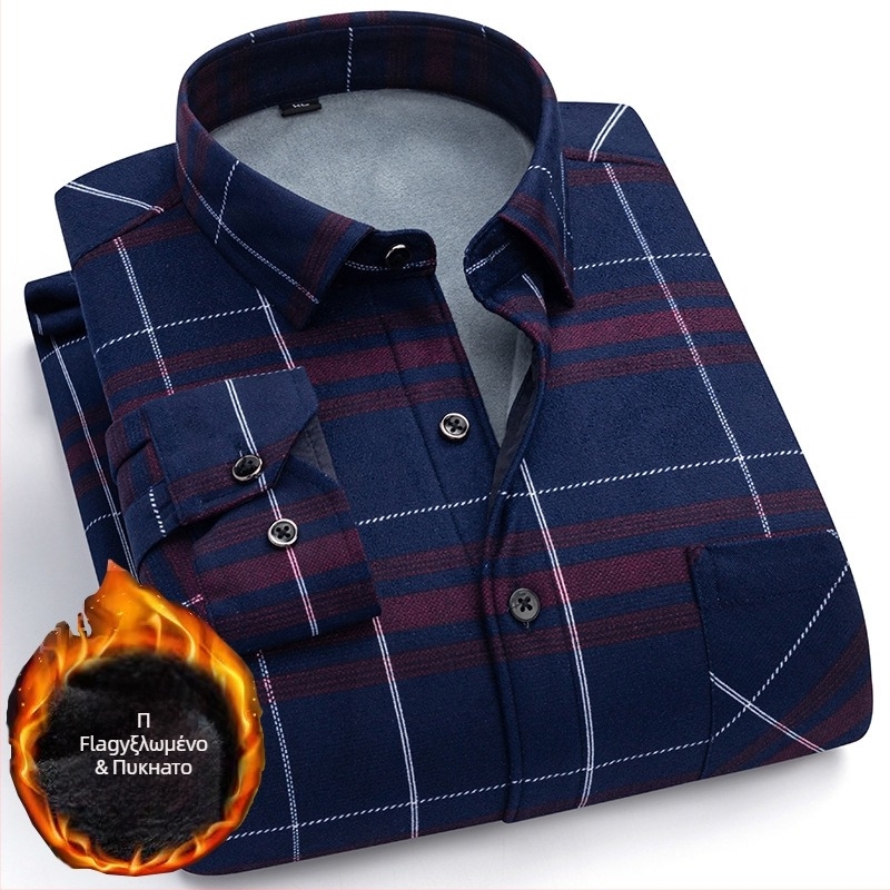 Πουκάμισο με φλίς επένδυση, καρό σχέδιο, μακριά μανίκια, γιακά τύπου πέτο, μίγμα πολυεστέρα-ελαστάν (φλίς, καρό, μακριά μανίκια, γιακά με πέτο, πολυεστέρα-ελαστάν)