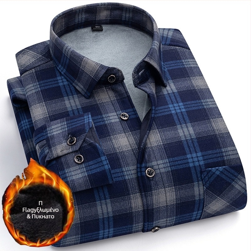 Πουκάμισο με φλίς επένδυση, καρό σχέδιο, μακριά μανίκια, γιακά τύπου πέτο, μίγμα πολυεστέρα-ελαστάν (φλίς, καρό, μακριά μανίκια, γιακά με πέτο, πολυεστέρα-ελαστάν)