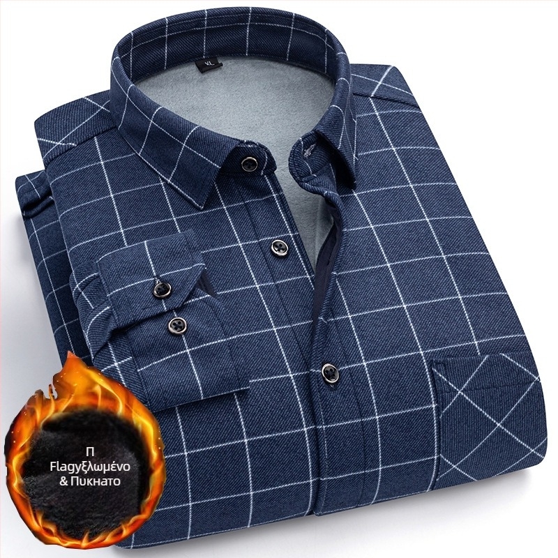 Πουκάμισο με φλίς επένδυση, καρό σχέδιο, μακριά μανίκια, γιακά τύπου πέτο, μίγμα πολυεστέρα-ελαστάν (φλίς, καρό, μακριά μανίκια, γιακά με πέτο, πολυεστέρα-ελαστάν)