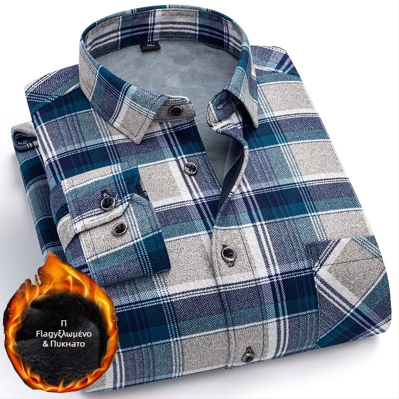 Πουκάμισο με φλίς επένδυση, καρό σχέδιο, μακριά μανίκια, γιακά τύπου πέτο, μίγμα πολυεστέρα-ελαστάν (φλίς, καρό, μακριά μανίκια, γιακά με πέτο, πολυεστέρα-ελαστάν)