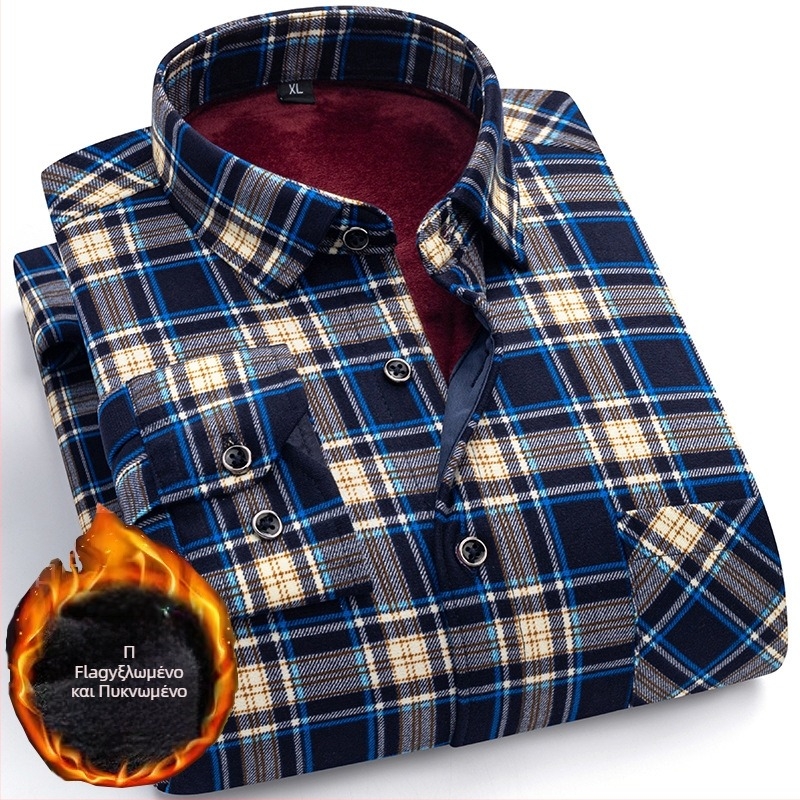 Πουκάμισο με φλίς επένδυση, καρό σχέδιο, μακριά μανίκια, γιακά τύπου πέτο, μίγμα πολυεστέρα-ελαστάν (φλίς, καρό, μακριά μανίκια, γιακά με πέτο, πολυεστέρα-ελαστάν)