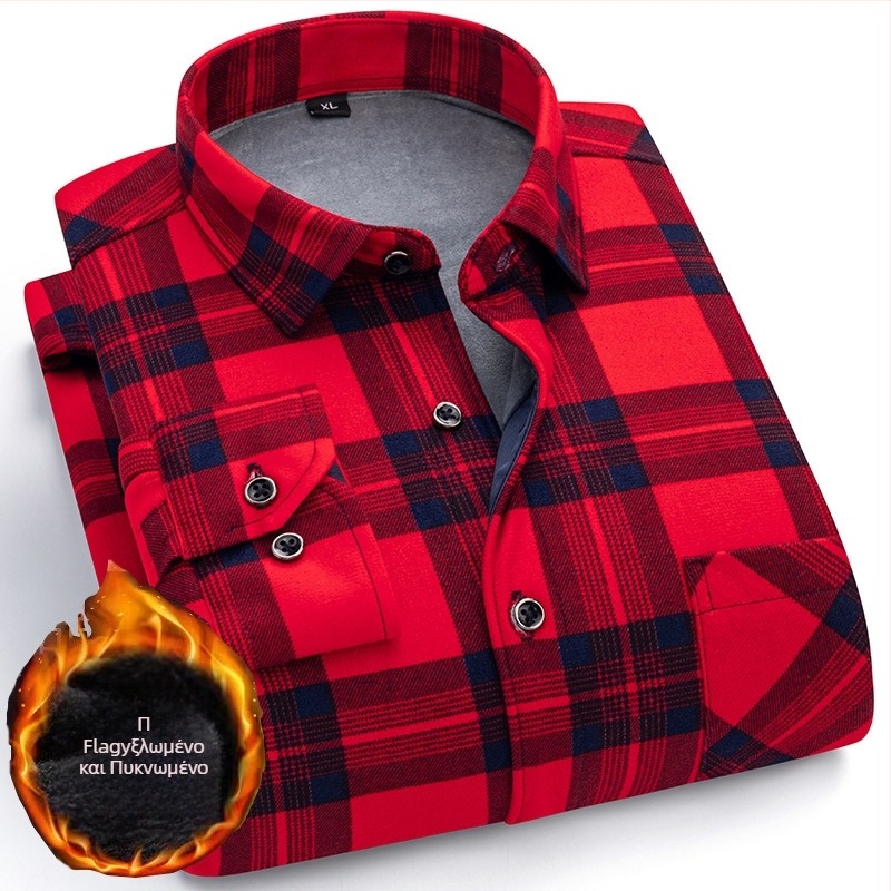 Πουκάμισο με φλίς επένδυση, καρό σχέδιο, μακριά μανίκια, γιακά τύπου πέτο, μίγμα πολυεστέρα-ελαστάν (φλίς, καρό, μακριά μανίκια, γιακά με πέτο, πολυεστέρα-ελαστάν)