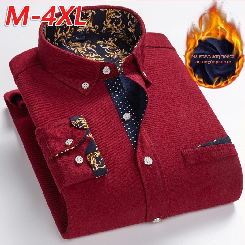 Αντρικό χειμερινό πουκάμισο από corduroy με φλίς επένδυση, μακριά μανίκια, στυλ καρντιγκαν