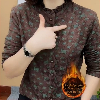 Γυναικεία μακρυμάνικη μπλούζα T‑shirt, άνετη γραμμή, στρογγυλός λαιμός, πολυεστέρας 90-95%, χειμερινή σεζόν 2024, αστικό στυλ