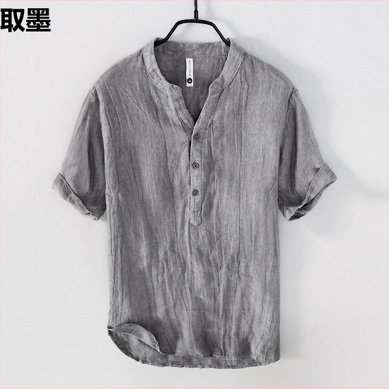 Πόλο πουκάμισο από μίγμα κάνναβης, 80% κάνναβη, κοντά μανίκια, φαρδιά γραμμή, διαπνέον και απομακρύνει την υγρασία για το καλοκαίρι