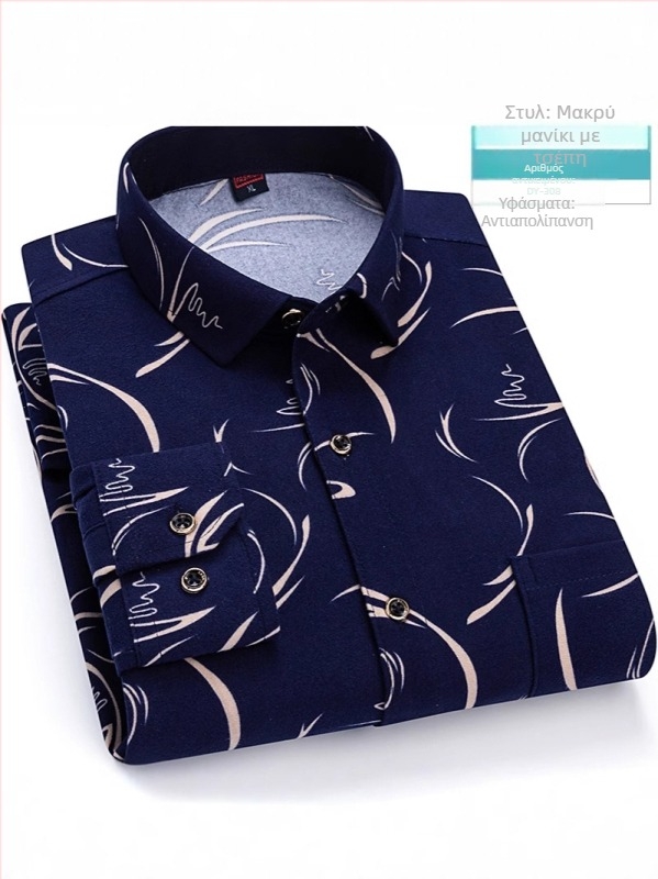 Ανδρικό μακρυμάνικο πουκάμισο με καρό σχέδιο, τετράγωνος γιακάς, χαλαρή γραμμή, ύφασμα από acetate fiber