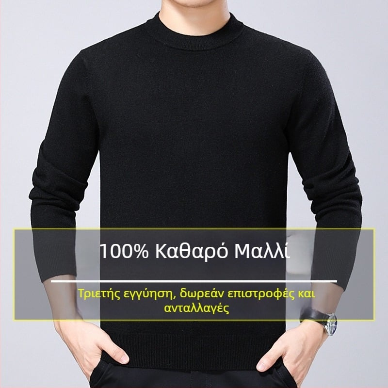 Ανδρικό πουλόβερ από 100% μαλλί, χοντρή πλέξη, με στρογγυλό λαιμό, χειμερινό