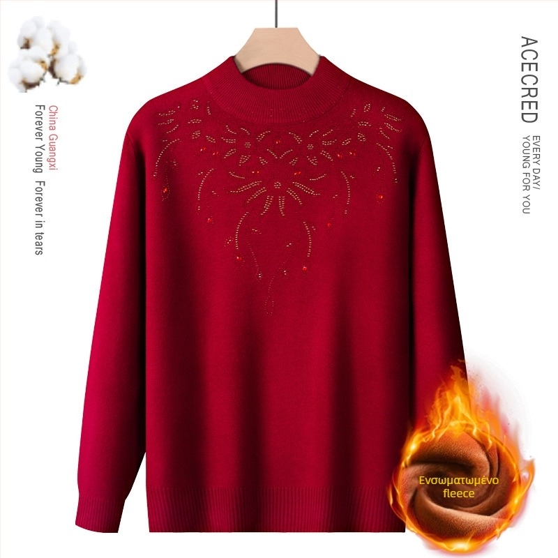 Γυναικείος πουλόβερ από μίγμα μαλλιού, με ήμι-ψηλό λαιμό, μακριά μανίκια, μήκος 50–65 cm (πολυεστέρας 30–50%)