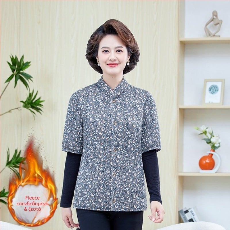 Χειμερινό βαμβακερό μπουφάν με επένδυση φλίς, γέμισμα από συνθετικό μετάξι-βαμβάκο, V-λαιμό, μανίκια με μεσαίο μήκος, κανονικό μήκος, φλοραλικό μοτίβο