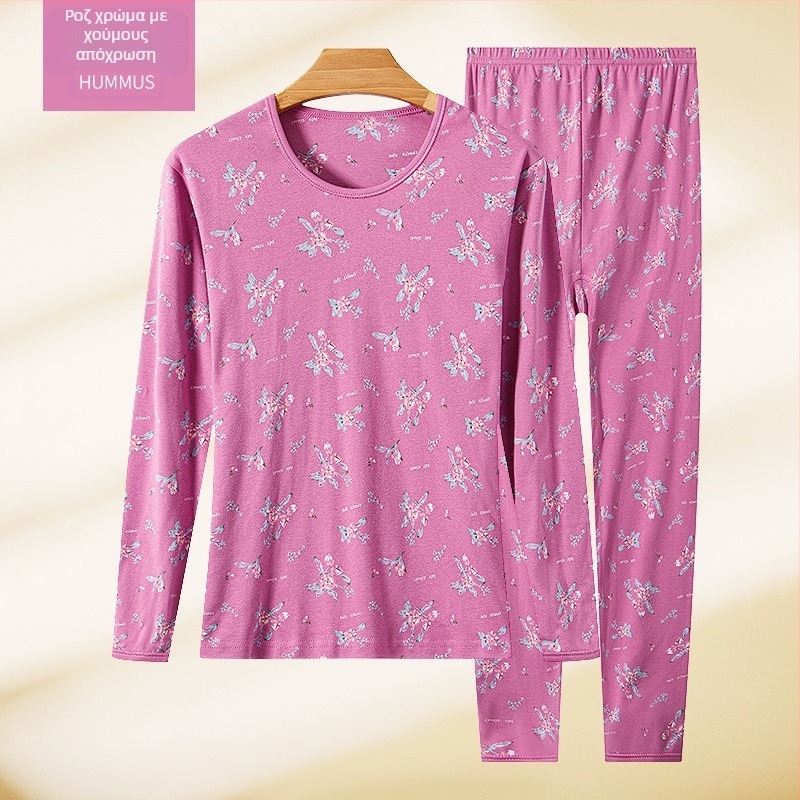 Γυναικείο σετ θερμικών εσωρούχων από 100% βαμβάκι, βαμβατική επένδυση, μέτριο ζεστασιά, μέτριο πάχος