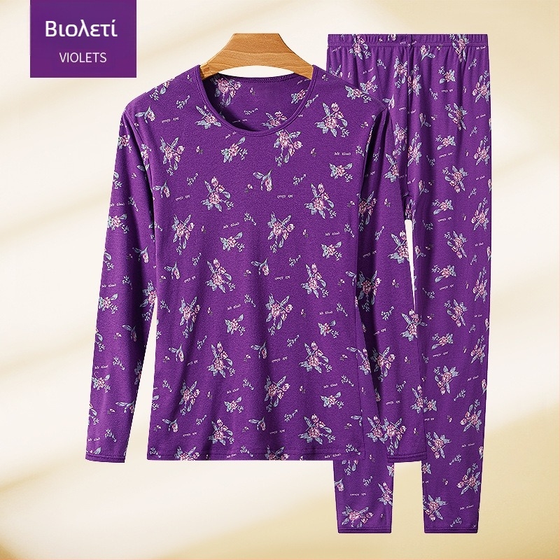 Γυναικείο σετ θερμικών εσωρούχων από 100% βαμβάκι, βαμβατική επένδυση, μέτριο ζεστασιά, μέτριο πάχος