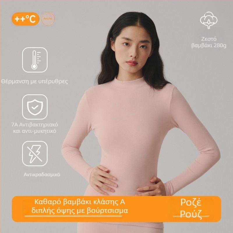 Γυναικείος πουλόβερ από 95% βαμβάκι, αντιβακτηριακό, βουρτσισμένη υφή με παχιά πλέξη, μεσαίου ύψους λαιμό, φθινοπωρινό τοπ