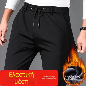 Ανδρικά καθημερινά παντελόνια με ίσια γραμμή, επενδυμένα με φλίς, χοντρά, υψηλή μέση, χειμερινό μοντέλο (ίνες μπαμπού + πολυεστέρας, υψηλή ελαστικότητα)