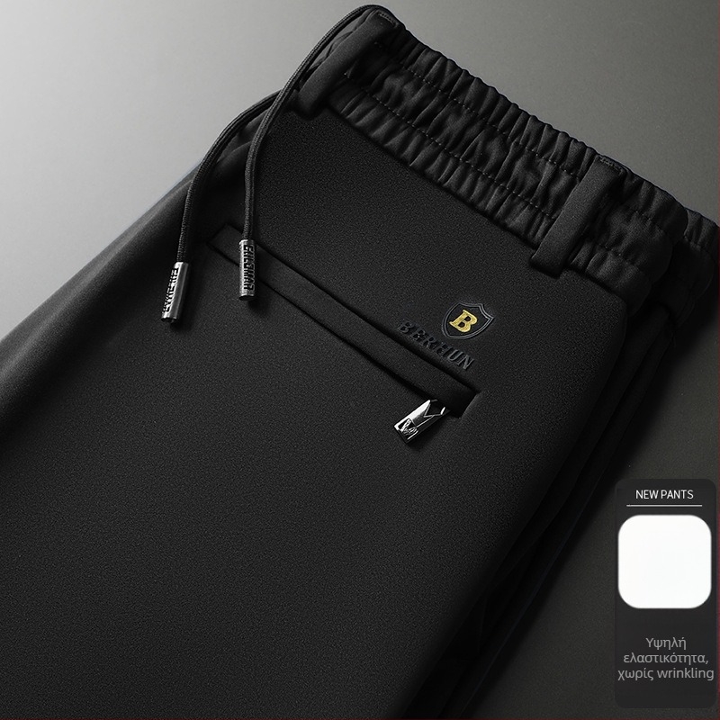 Ανδρικά καθημερινά παντελόνια με ίσια γραμμή, επενδυμένα με φλίς, χοντρά, υψηλή μέση, χειμερινό μοντέλο (ίνες μπαμπού + πολυεστέρας, υψηλή ελαστικότητα)