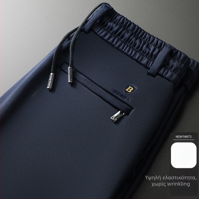 Ανδρικά καθημερινά παντελόνια με ίσια γραμμή, επενδυμένα με φλίς, χοντρά, υψηλή μέση, χειμερινό μοντέλο (ίνες μπαμπού + πολυεστέρας, υψηλή ελαστικότητα)