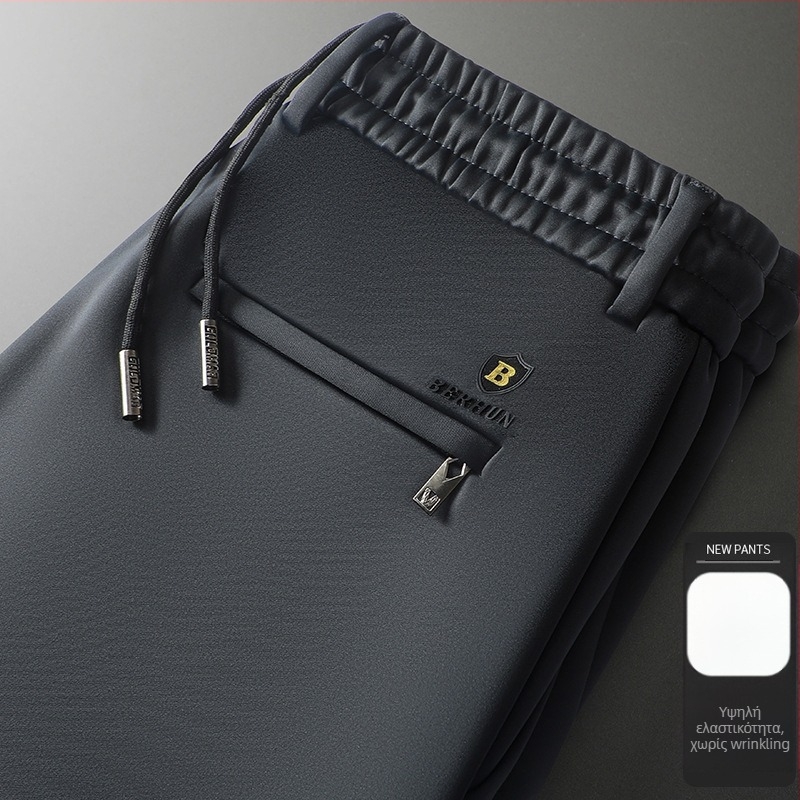 Ανδρικά καθημερινά παντελόνια με ίσια γραμμή, επενδυμένα με φλίς, χοντρά, υψηλή μέση, χειμερινό μοντέλο (ίνες μπαμπού + πολυεστέρας, υψηλή ελαστικότητα)