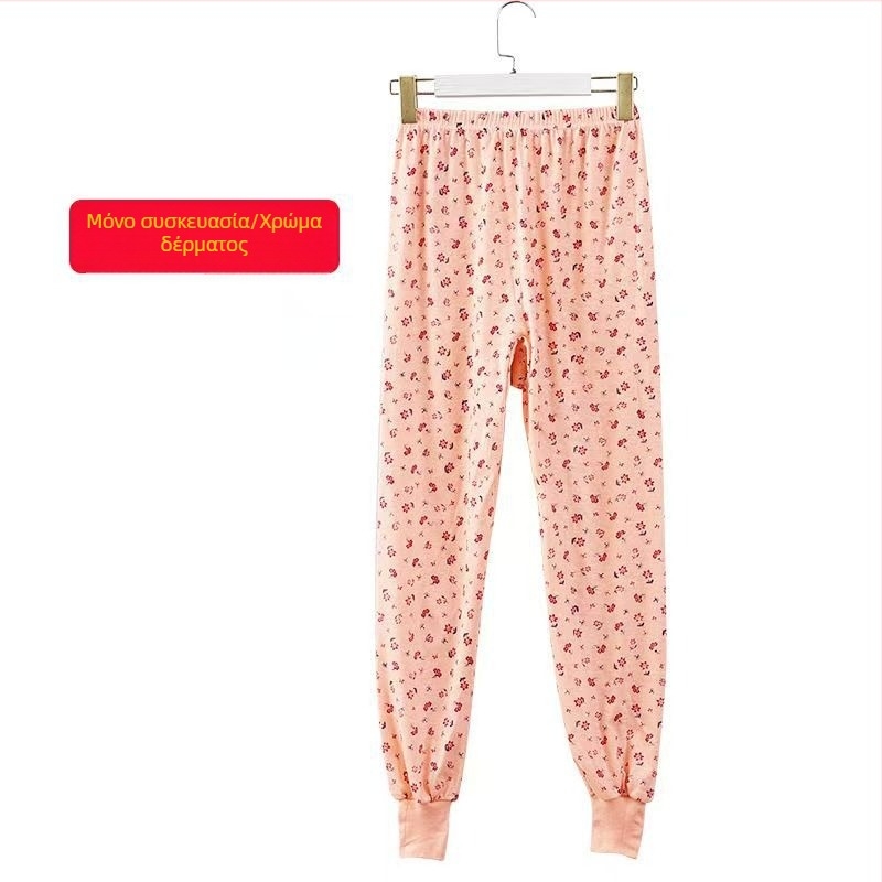 Γυναικείες φλοράλ βαμβακές μακριές πιτζάμες, cropped γραμμή με χαμηλή μέση, επένδυση πολυεστέρα, διαπνοή, μέτρια ζεστασιά