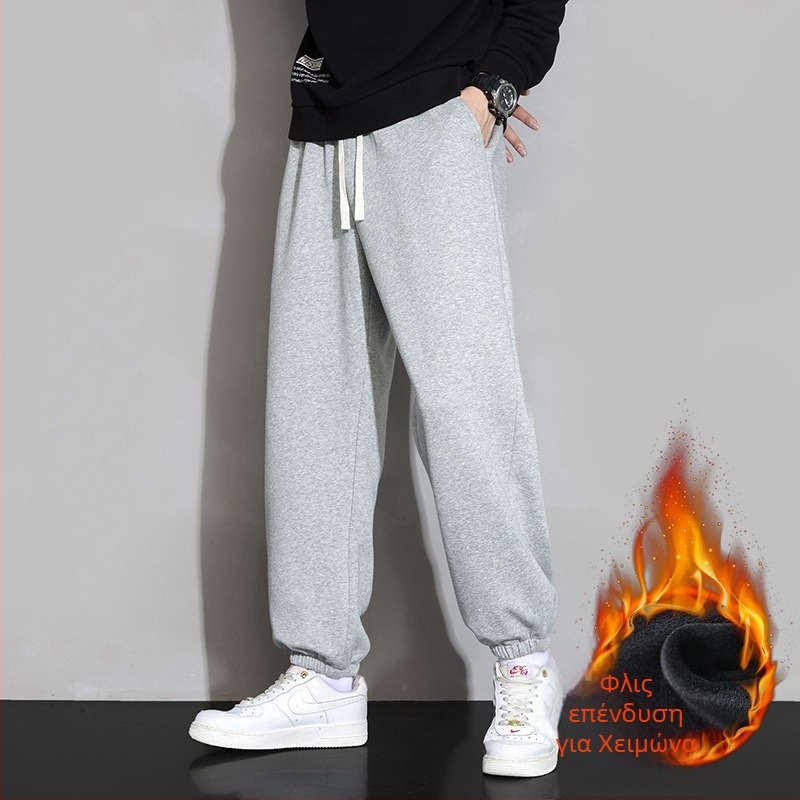 Ανδρικά αθλητικά παντελόνια με φλίς εσωτερική επένδυση, ίσια γραμμή, μεσαία μέση, βαμβακερό ύφασμα, καθημερινή χρήση