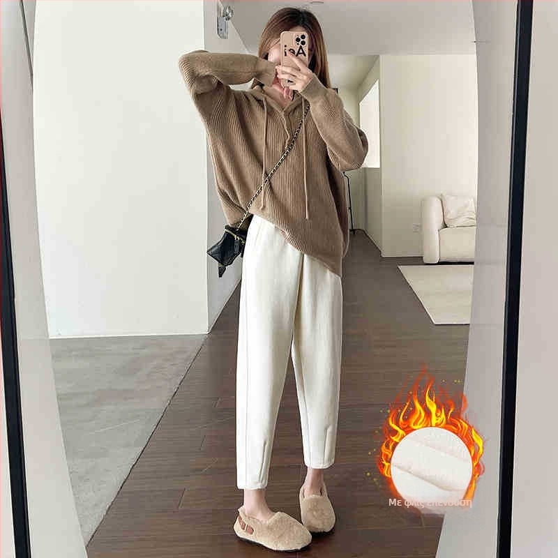 Γυναικείες casual παντελόνες φούτερ σε στυλ carrot, φθινοπωρινό-χειμερινό, χαλαρή γραμμή, cropped hareem παντελόνια