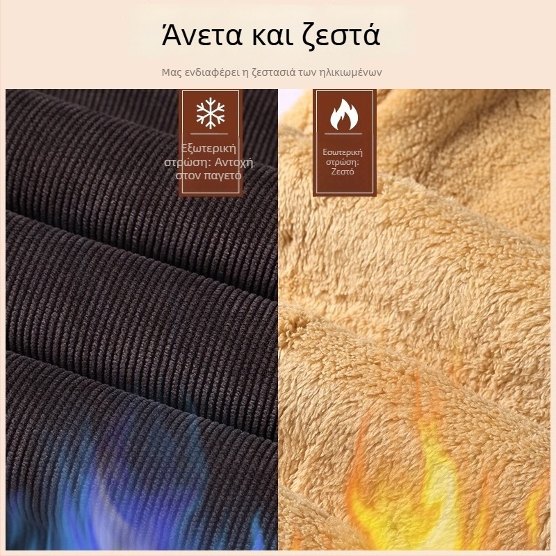Ανδρικά χειμωνιάτικα παντελόνια από corduroy με επένδυση φλίς, ίσιο κόψιμο, ψηλή μέση, με ζώνη
