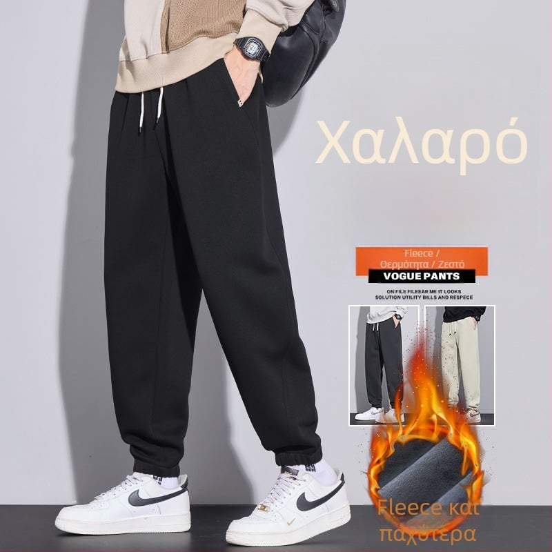 Ανδρικά χειμωνιάτικα παντελόνια cargo jogger με φλίς επένδυση, βαμβάκι 65,5%, ελαστική μέση, χαλαρή γραμμή