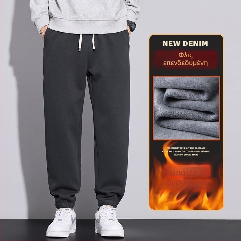 Ανδρικά χειμωνιάτικα παντελόνια cargo jogger με φλίς επένδυση, βαμβάκι 65,5%, ελαστική μέση, χαλαρή γραμμή