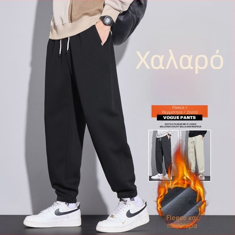 Ανδρικά χειμωνιάτικα παντελόνια cargo jogger με φλίς επένδυση, βαμβάκι 65,5%, ελαστική μέση, χαλαρή γραμμή