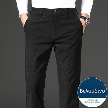 Corduroy ανδρικά παντελόνια σε business casual στυλ, φθινοπωρινά/χειμερινά, υψηλή μέση, ευθεία γραμμή, φερμουάρ